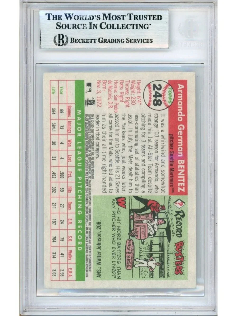 Armando Benitez Signed 2004 Topps Heritage #248 Mariners Card Beckett BAS Slab